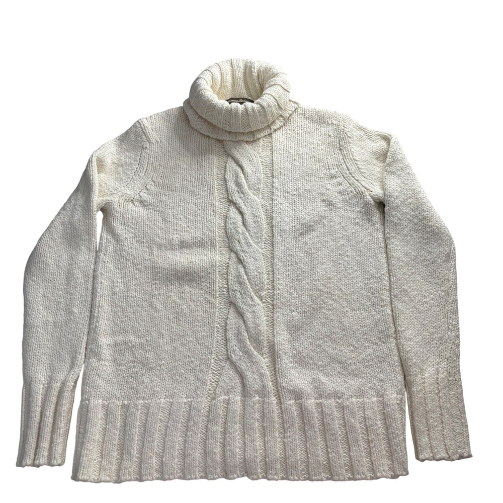 Tommy Bahama Womens XS Cream White Cotton Cable Knit Turtleneck Sweater Chunky